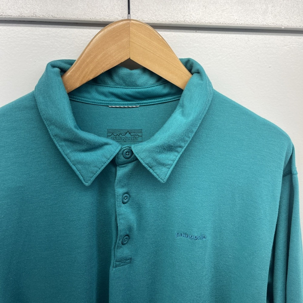 Patagonia Men's XXL Polo Shirt Cactusflats Teal Travel Breathable Blue